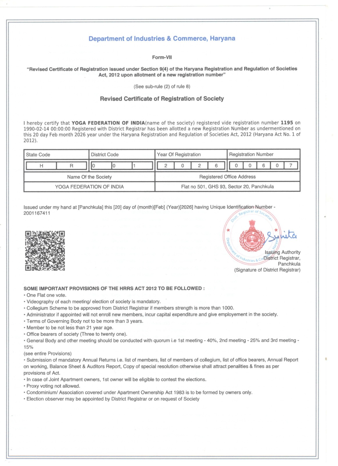 YFI Renewal Certificate